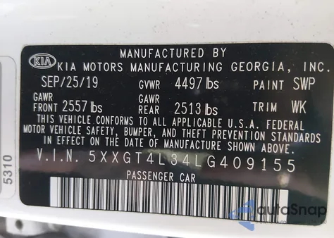 2020 Kia Optima S from USA, damaged, VIN 5XXGT4L34LG409155